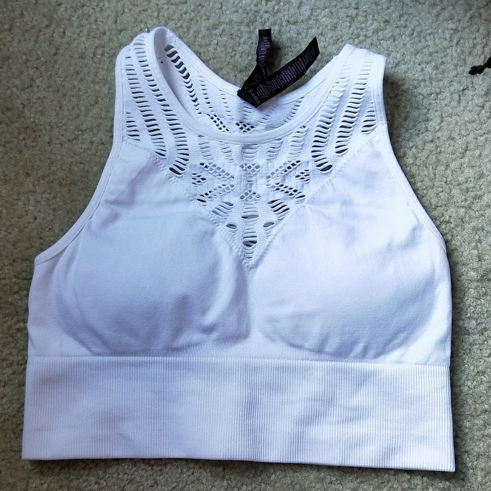 White high neck sports bra